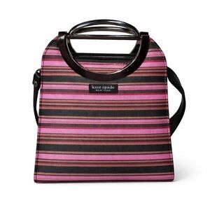 Striped Structured Top Handle Bag Pink Black Retro Crossbody